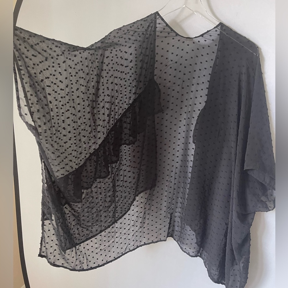 Black Dot Chiffon Kimono Coverup OS
